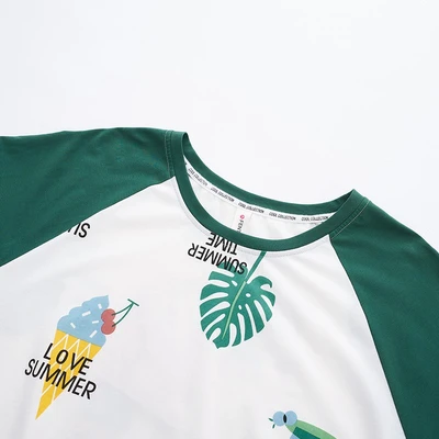 フェンテンパジャマレディース21年春秋新作コットンラウンドネックプルオーバープリントスモールフレッシュ