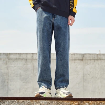 セミアージーンズメンズ21秋レトロルーズブルーデニムパンツトレンドメンズテーパードパンツデニムブルーグレー34