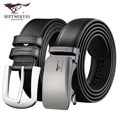 Septwolvesベルトメンズレザー韓国版タイド牛革中年ユースベルト自動バックルピュアビジネス