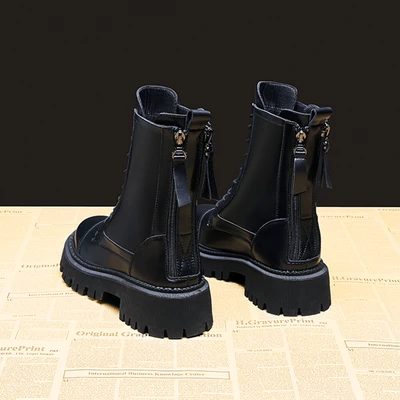 年末クリアランス 同じ革のレッドトンボレディースブーツマーティンブーツレディース夏21新しいインナーハイトニングショートブーツ 厚底ブリティッシュスタイル春秋シングルブーツインタイドブラック35スタンダードサイズ