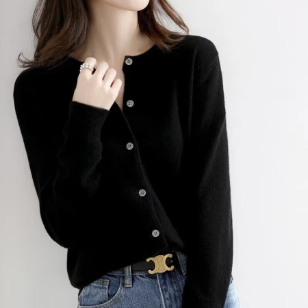 Chushen spring and autumn knitted sweater women's sweater coat bottoming shirt long-sleeved cardigan autumn and winter top SW17ZS956 black
