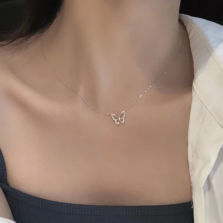 YYEU 925 Silver Advanced Butterfly Necklace ins niche indifferent style light luxury personality internet celebrity pendant for best friend birthday gift for girlfriend Valentine's Day gift flash diamond butterfly necklace for women