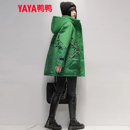Duck down jacket women's 2022 new mid-length hooded fashion all-match Korean version of duck down winter warm jacket green L