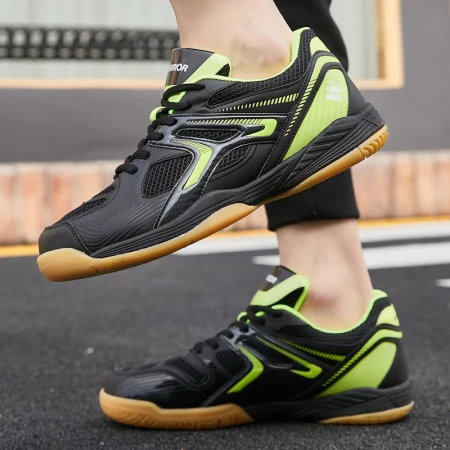 Pull back sports sneakers low top thick bottom non-slip table tennis shoes breathable mesh shoes men and women couple shoes shock-absorbing floor table tennis shoes non-slip breathable table tennis shoes 103HC black/fluorescent green 39/standard size