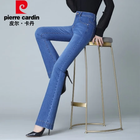Pierre Cardin jeans women's summer high waist all-match elastic slim flared wide-leg pants trousers EPGMS1920 light blue size 29