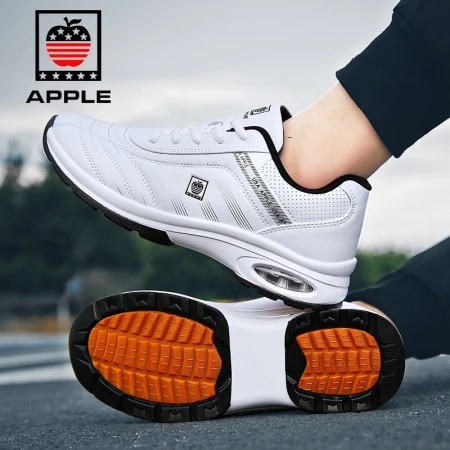 American Apple Apple sports shoes men's shoes autumn and winter air cushion leather running shoes men's casual shoes men's comfortable and versatile Korean version of the travel shoes white 41