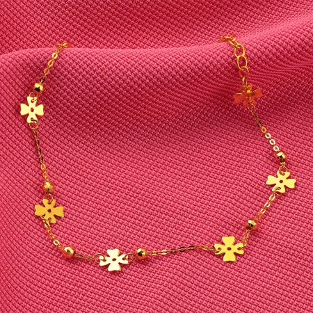 Ming Diamond International 18k gold bracelet female 18k gold four-leaf clover heart-shaped bracelet anklet female gold bracelet bracelet adjustable KJS032