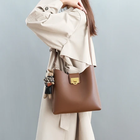 viney cowhide bag women's bag bucket bag light luxury messenger bag women's shoulder bag casual large-capacity handbag commuting tote brand high-end birthday gift for girlfriend and wife