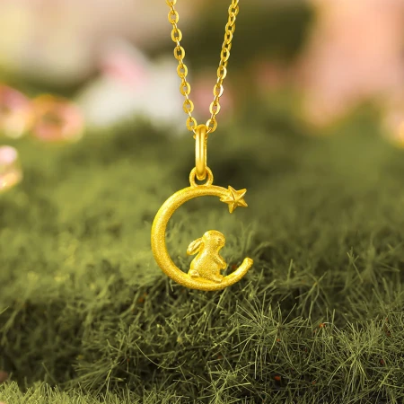 Saturday blessing jewelry pure gold 999 gold pendant women's Wangtu Paradise series meniscus cute rabbit twelve zodiac rabbits small jade rabbit price A0410448 without chain about 1.3g