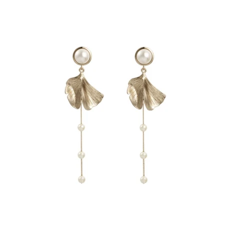 AJIDOU Aji bean ginkgo leaf pearl tassel earrings female simple cold wind fashion all-match earrings earrings Qixi Valentine's Day gift for girlfriend wife