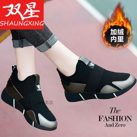 Double Star [Special Pick-Up] Old Beijing cloth shoes with velvet in winter women's slip-on mother's shoes soft bottom comfortable middle-aged and elderly women's casual sports shoes gold velvet small 38
