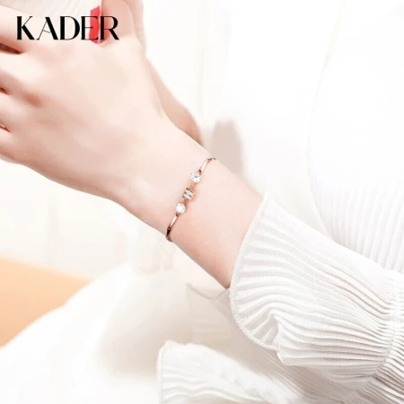 KADER Kadero pure foot 999 silver small waist bracelet female rose gold ladies bracelet jewelry wife birthday Christmas gift for girlfriend for wife bright style-single row of diamonds + classic O chain