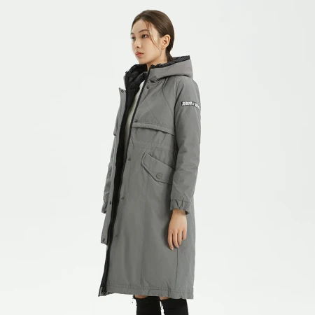 Jieao down jacket women's long windbreaker style cotton winter coat coat hooded ladies down jacket 7981308 6246# gray 170/L