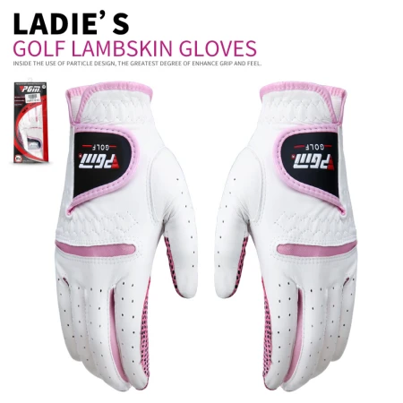 PGM Golf Gloves Ladies Imported Sheepskin Gloves Hands Genuine Leather Non-slip Gloves White with Pink Size 19