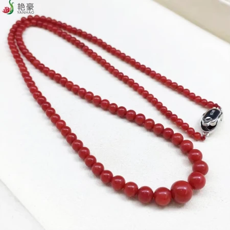 Yanhao [with authentication certificate] Taiwan natural coral necklace coral hand string necklace tower chain coral bead chain high-end fashion zodiac year red jewelry for mom and wife birthday gift authentic natural Taiwan coral ball bead tower chain 3-7MM