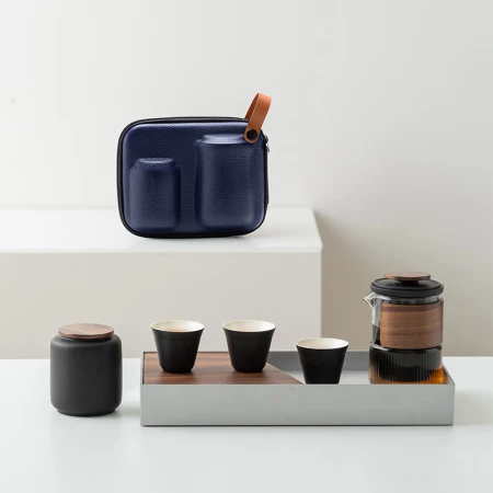 Beijing Tokyo Made Travel Tea Set Outdoor Portable Kung Fu Tea Set Glass Teapot Ceramic Teacup Tea Caddy