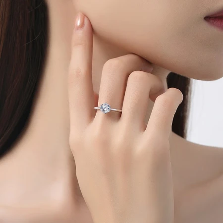 Zhenshang silver Chinese gold Moissanite silver 1 carat ring female seeking wedding birthday gift for girlfriend wife fashion jewelry [delivery certificate + romantic rose gift box] 1 carat Moissanite diamond ring