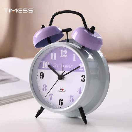 Timess jam alarm anak-anak kreatif bisu jam alarm kecil kartun siswa jam samping tempat tidur bercahaya bisu bel kuarsa mekanik malas jam alarm PT831-2 ungu