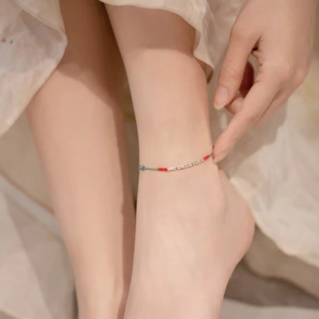 Red makeup Nuo couple bracelets go ashore S925 silver festival high-rise bracelet bamboo red rope anklet women's weaving postgraduate entrance examination must pass birthday gift A5Y408 Qingyun straight up anklet