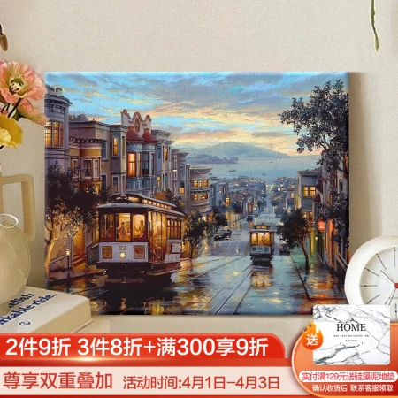 Bases digital oil painting diy landscape flower hand-painted oil painting coloring living room decorative painting children's hand-painted animation hanging painting city tram 50*40cm stretched solid wood inner frame set