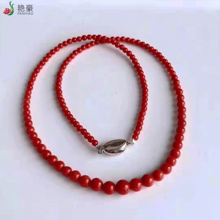 Yanhao [with authentication certificate] Taiwan natural coral necklace coral hand string necklace tower chain coral bead chain high-end fashion zodiac year red jewelry for mom and wife birthday gift authentic natural Taiwan coral ball bead tower chain 3-7MM