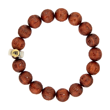 Potala Palace Wenchuang Indian high-density small-leaf red sandalwood bracelets for men and women six-character mantra carved text to play with wooden handles and discs to play gift small-leaf red sandalwood carved six-character proverbs natal Buddha hand string dragon/snake-Saint Bodhisattva