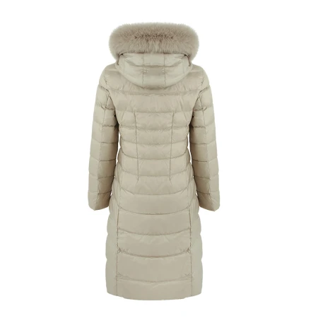 Jieao down jacket women's white duck down fox fur collar winter coat winter women's over-the-knee down jacket 7981028 7220#beige 170/L
