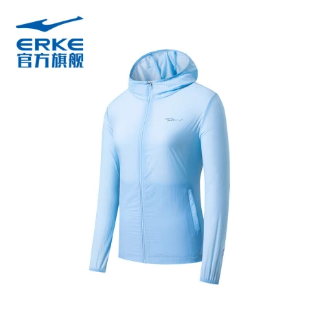 Hongxing Erke sunscreen windbreaker women's outdoor anti-UV jacket hooded sports running jacket casual zipper top 52222280103 light lake blue L