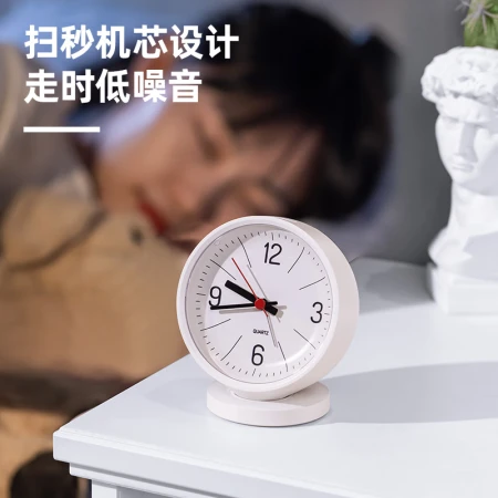 Efektif Toko Roti Newsea Sederhana Pointer Jam Alarm Satu Tombol Tunda Lembut Lampu Malam Lampu Kamar Tidur Samping Tempat Tidur Meja Bulat Fashion jam Meja Putih NS886