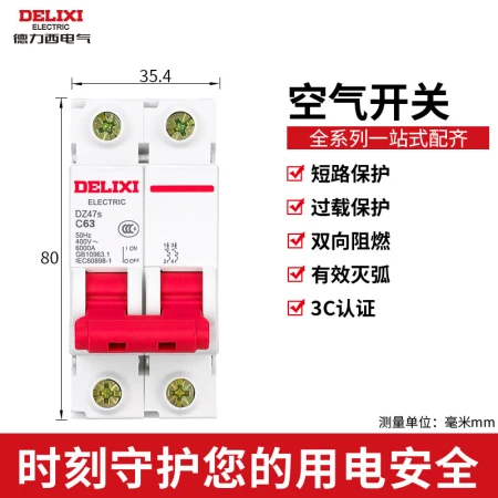 Delixi Electric Air Open Miniature Circuit Breaker Air Switch Household DZ47s 2P 63A