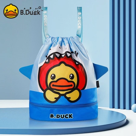 B.Duck Little Yellow Duck Waterproof Swimming Bag Cute Cartoon Double Shoulder Girdle Mouth Dry and Wet Separation Swimming Equipment Storage Backpack Blue