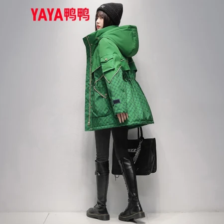 Duck down jacket women's 2022 new mid-length hooded fashion all-match Korean version of duck down winter warm jacket green L