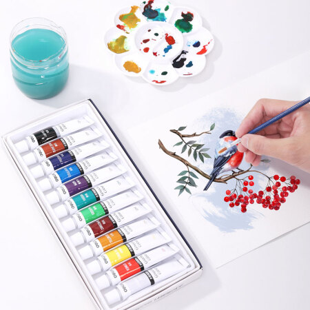 Powerful deli gouache paint 12 colors 12ml large-capacity painting art special gouache painting student children's painting set portable tool color stationery painting material 73853