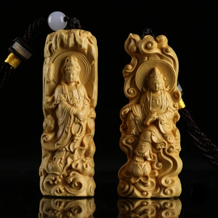 Yueqing boxwood woodcarving home crafts decoration car pendant Guanyin pendant play handle piece birthday gift Ruyi Guanyin handle piece