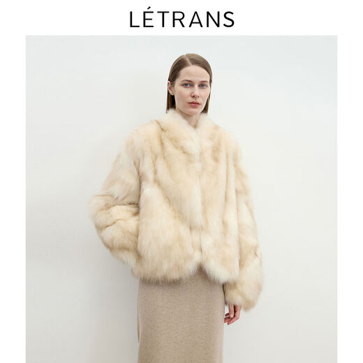 Letrans Yuanyi Monet Garden Импорт высококачественный Fox Fur V-образный выстрел с брызги с двухцветным пиджаком Bee Grey M