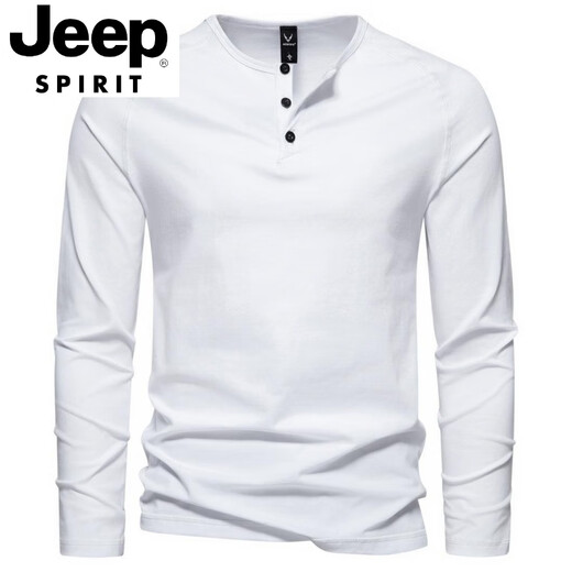 Jeep Spirit Spring und Sommer Herren reines Baumwoll Henry Kragen Langarm T-Shirt Jugend Europäer und Amerikaner Einfache Stretch Slim Slim Visual Basis Hemd Dunkelgrau L [130-140jin [Jin gleich 0,5 kg]]