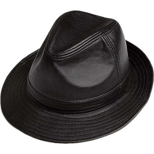 Fadaishan spring and autumn genuine leather hat men's sheepskin jazz hat British big brim gentleman hat winter middle-aged and elderly leather hat trendy hat black 59--60