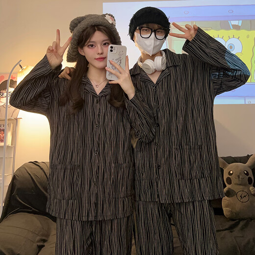 Shengshu ins Japanese style Crayon Shin-chan spring and autumn pajamas for one man and one woman long-sleeved trousers cotton home clothes couple set White Crayon Shin-chan long sleeves + trousers Women's M size 80-100 Jin Jin equals 0.5 kg Wear