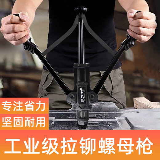 Yi Zhili nut gun rivet cap nail gun tool pressure riveting Ram manual industrial grade rivet gun double nut gun (with 5 gun heads)
