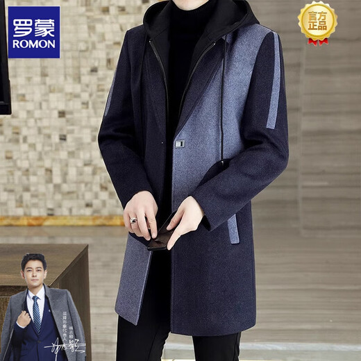 Romon's new trendy cashmere tweed coat men's jacket winter medium-length large-size windbreaker jacket men's wool coat 8888M black hat-thickened cotton 8XL 235-255Jin[Jin equals 0.5 kg]