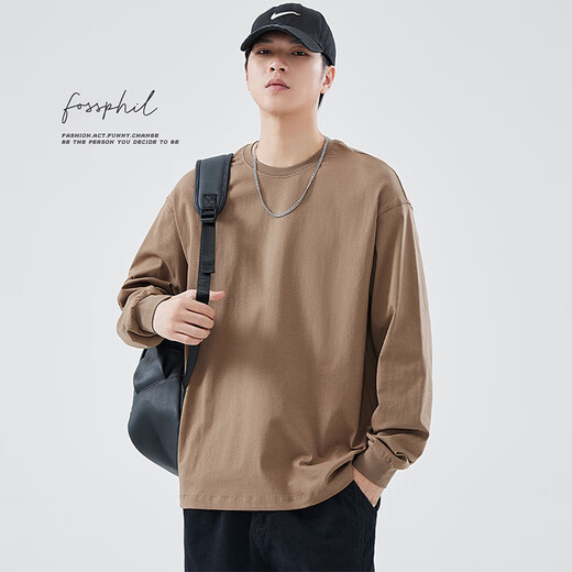 Foss Phil trendy brand T-shirt men's autumn and winter solid color versatile pure cotton long-sleeved sweatshirt casual top bottoming FPCT6 white L