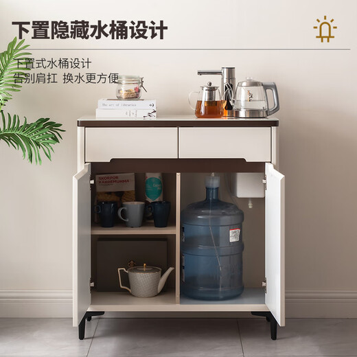 Dilang tea bar machine household fully automatic with remote control high-end intelligent voice tea bar machine modern light luxury style anti-spill dry-fired solid wood sideboard hot and cold drinking water cabinet new model 897 voice model milky white hot and cold type anti-spill water ice warm