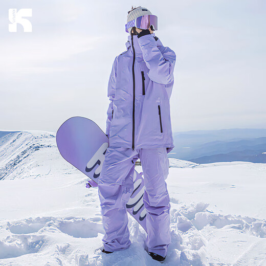 Kufeng 2024 new ski suit for men and women, outdoor waterproof single and double plate warm workwear, outdoor couple style snow suit, Aurora Purple Suit S