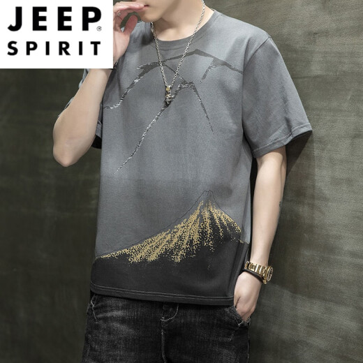 JEEP SPIRIT summer new cotton short-sleeved T-shirt men's loose casual half-sleeved T-shirt base shirt youth versatile top 829-white M