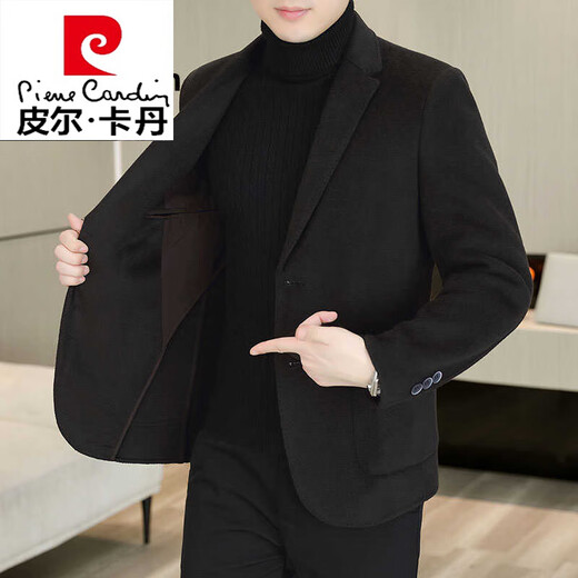 Pierre Cardin men's double-sided woolen coat short woolen suit jacket autumn and winter woolen suit wool single suit knitted camel M