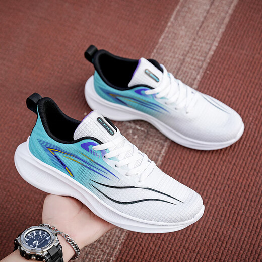 Zapatos deportivos guerreros para estudiantes para hombres zapatos de carrera al aire libre zapatos casuales ligeros zapatos para hombres wxy (za) -3291 blanco, azul y amarillo 42
