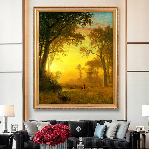 帝旗 世界名画森林里的光 古典纯手绘油画风景画玄关装饰画走廊挂画 692金实木框 90X120