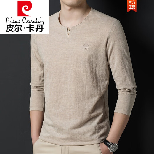
Pierre cardin Chinese style linen long-sleeved T-shirt men's earth simple cotton linen top ice mercerized cotton daddy suit T-shirt autumn thin C28011 gray blue 17084A L