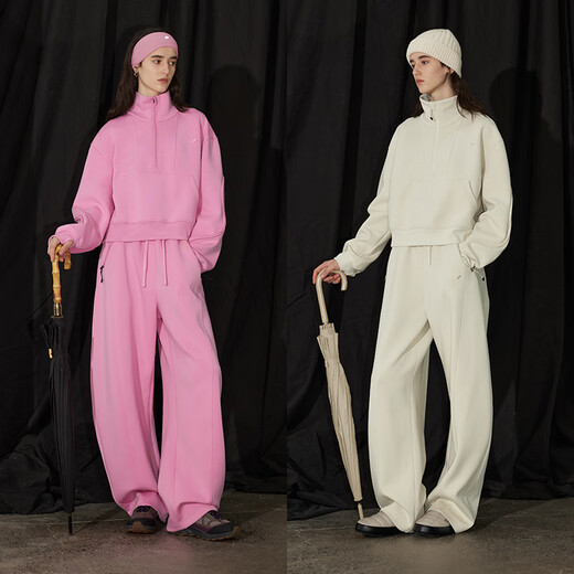 Semi-circle and semi-circle women's sports 2025 autumn and winter velvet thickened short asymmetrical loose sweatshirt women's pants suit sweatshirt (beige) L