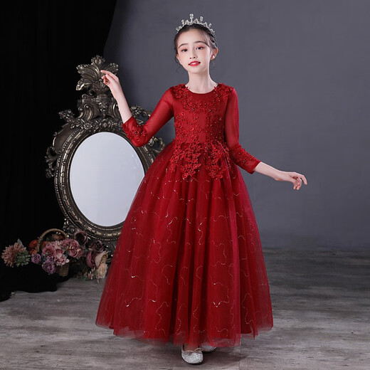 Dev Ake children's dress girl princess skirt high-end long skirt small host piano performance evening dress big boy middle school student CW683 long white 150 (suggested 61-70 Jin [Jin equals 0.5 kg])